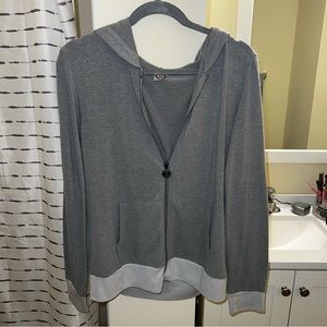 gray zip up jacket hoodie, light sweatshirt, soft comfy lounge fracket coverup